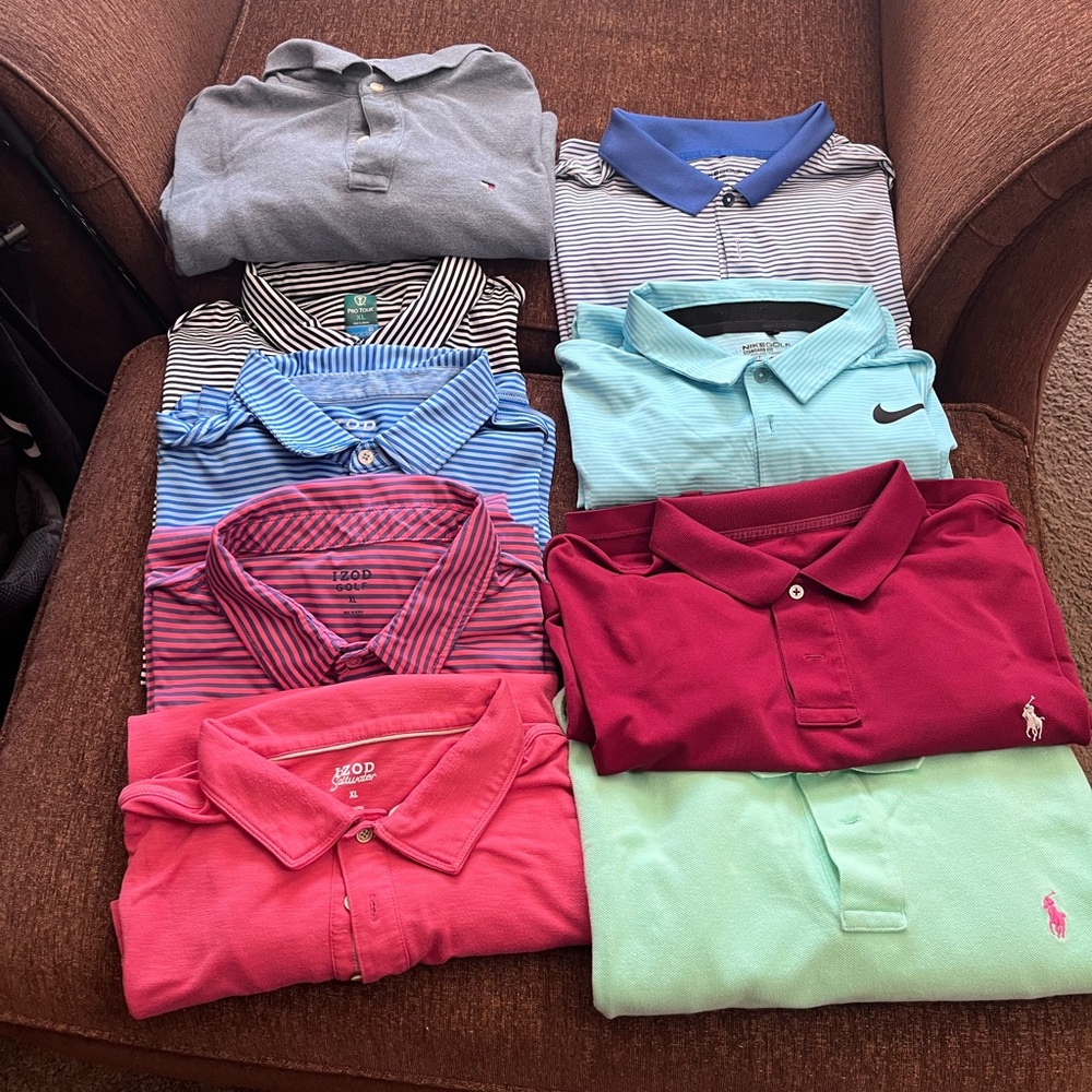 1 Tommy Hilfiger 
4 Izod 
2 Polo 
2 Nike 

All of them are gently worn.